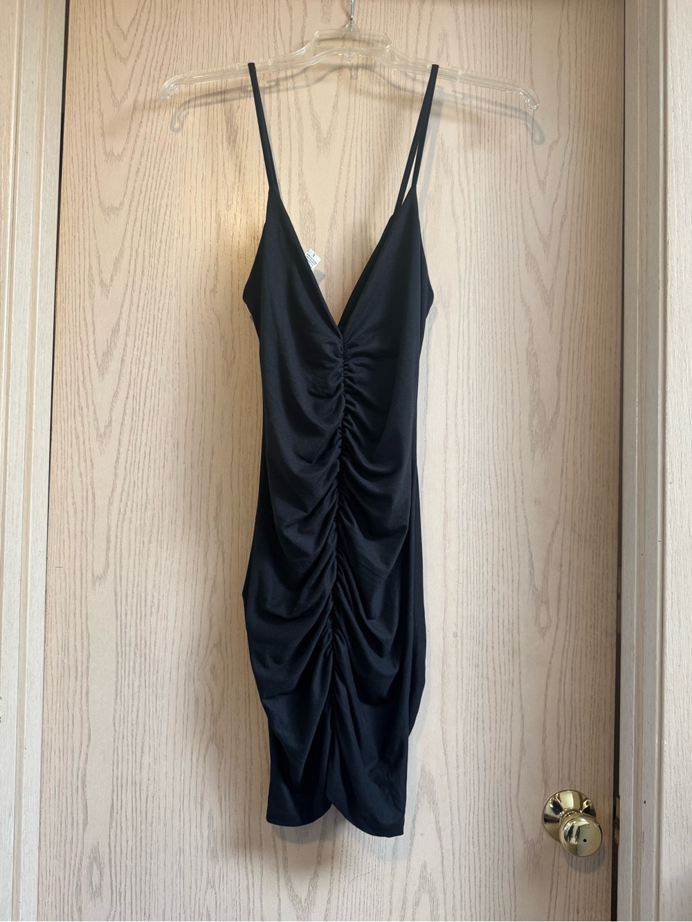 NWT CAPELLA Black Ruched Bodycon Mini Dress size Large